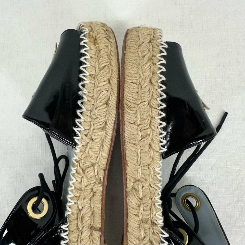 Chiara Ferragni Women's Size 37 Winking Black Patent Leather Platform Espadrille